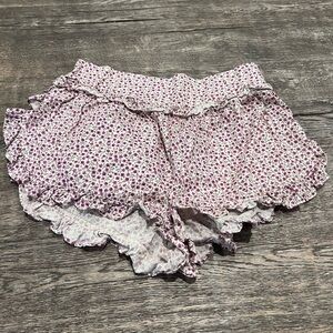 Anthropologie Pink Floral Ruffle Shorts